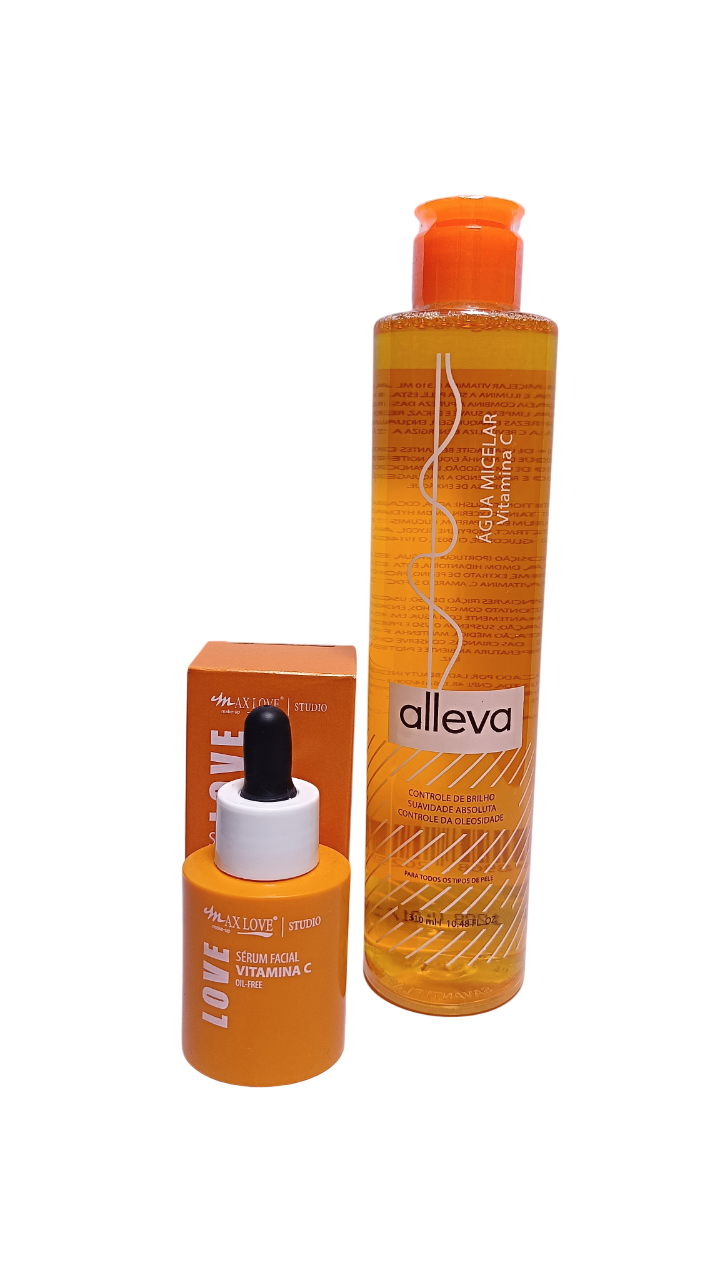 Kit Skincare Vitamina C Água Micelar + Sérum Facial com Ácido Hialurônico Max Love Alleva