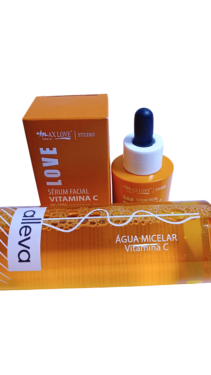 Kit Skincare Vitamina C Água Micelar + Sérum Facial com Ácido Hialurônico Max Love Alleva